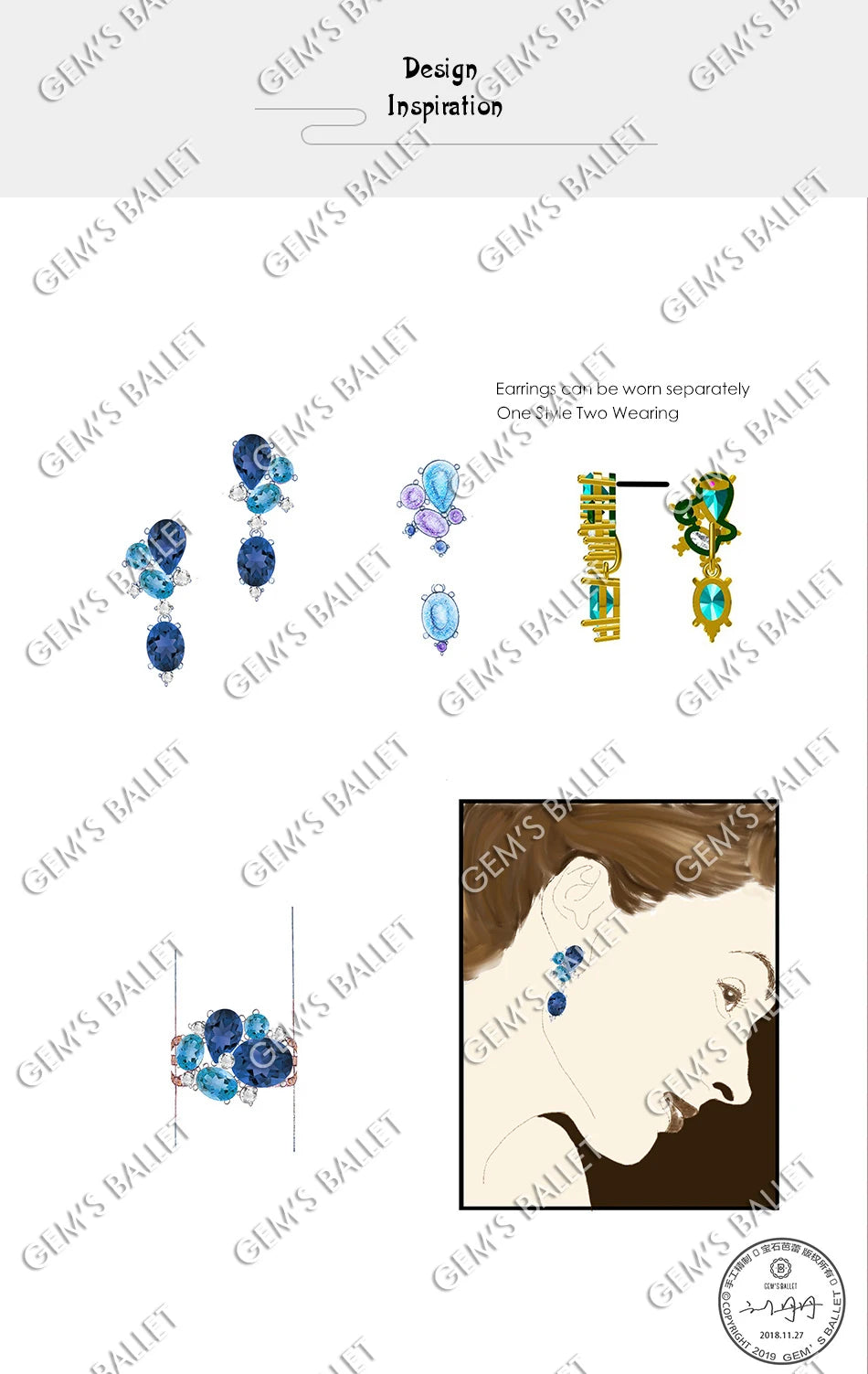 GEM'S BALLET 925 Sterling Silver Colorful Modern Irregular Earrings Natural Blue Topaz Amethyst Stud Earrings for Women Bijoux
