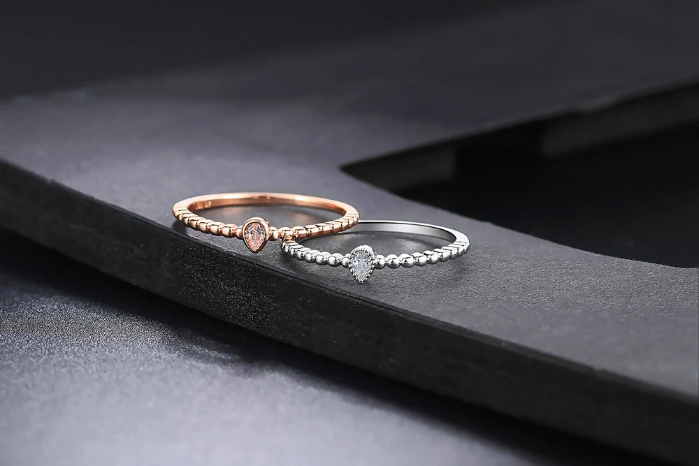 Dainty Ring For Women Simple Thin Crystal CZ Water Drop Rose Gold Color Sliver Color Proposal Gift Fashion Jewelry R421 R423