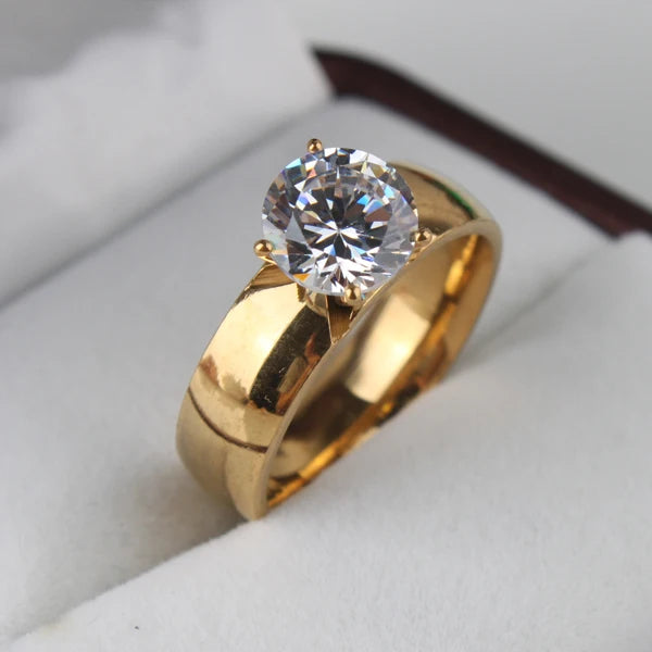 6mm Light Zircon CZ  gold color Stainless Steel finger rings men women  jewelry  wholesale lots