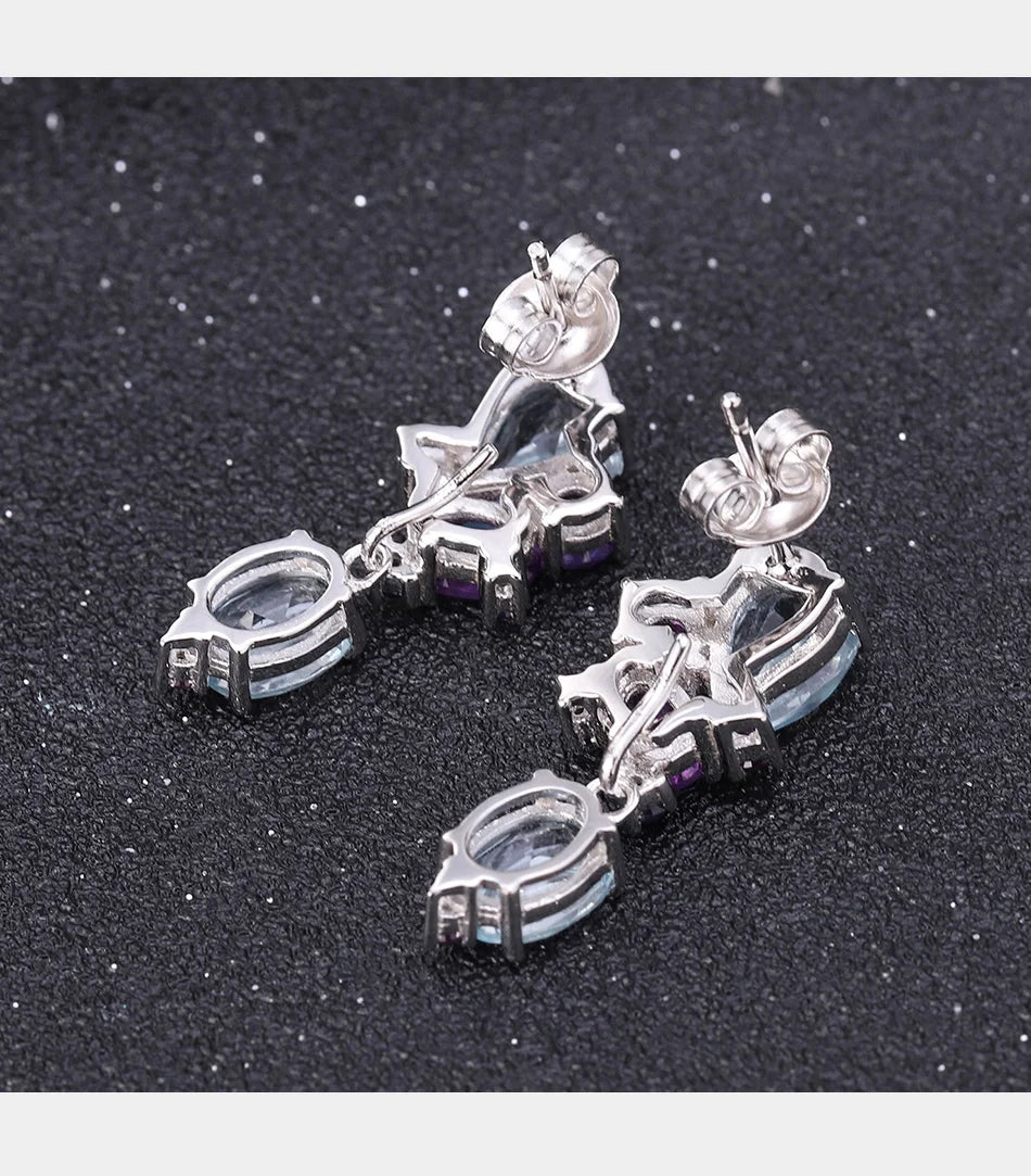 GEM'S BALLET 925 Sterling Silver Colorful Modern Irregular Earrings Natural Blue Topaz Amethyst Stud Earrings for Women Bijoux