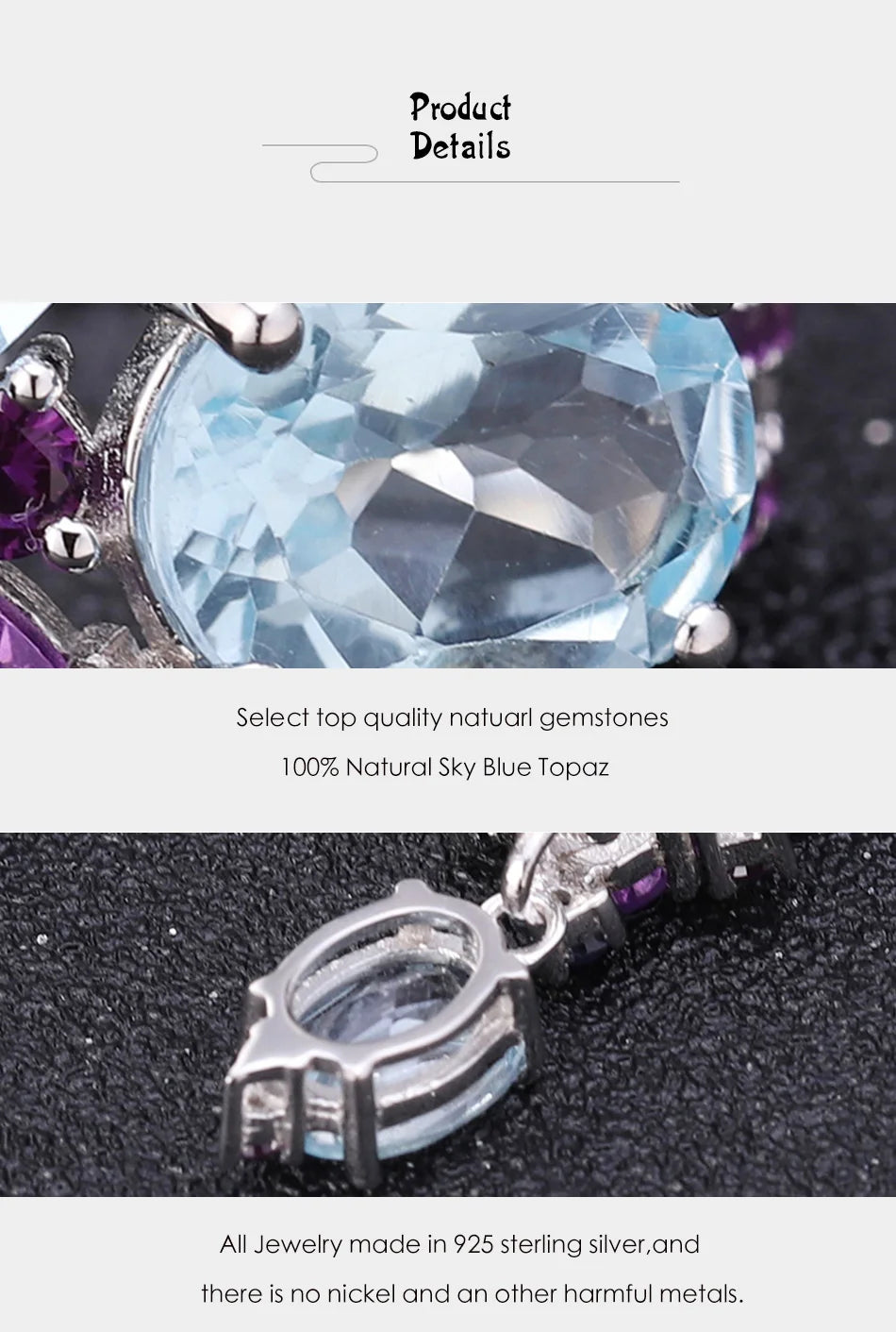 GEM'S BALLET 925 Sterling Silver Colorful Modern Irregular Earrings Natural Blue Topaz Amethyst Stud Earrings for Women Bijoux