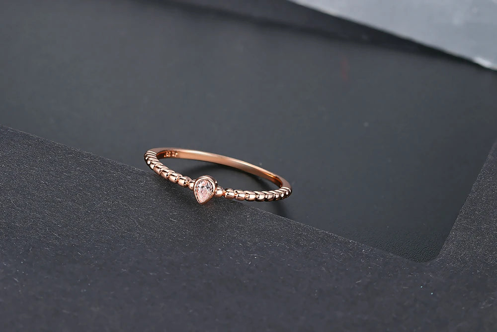 Dainty Ring For Women Simple Thin Crystal CZ Water Drop Rose Gold Color Sliver Color Proposal Gift Fashion Jewelry R421 R423