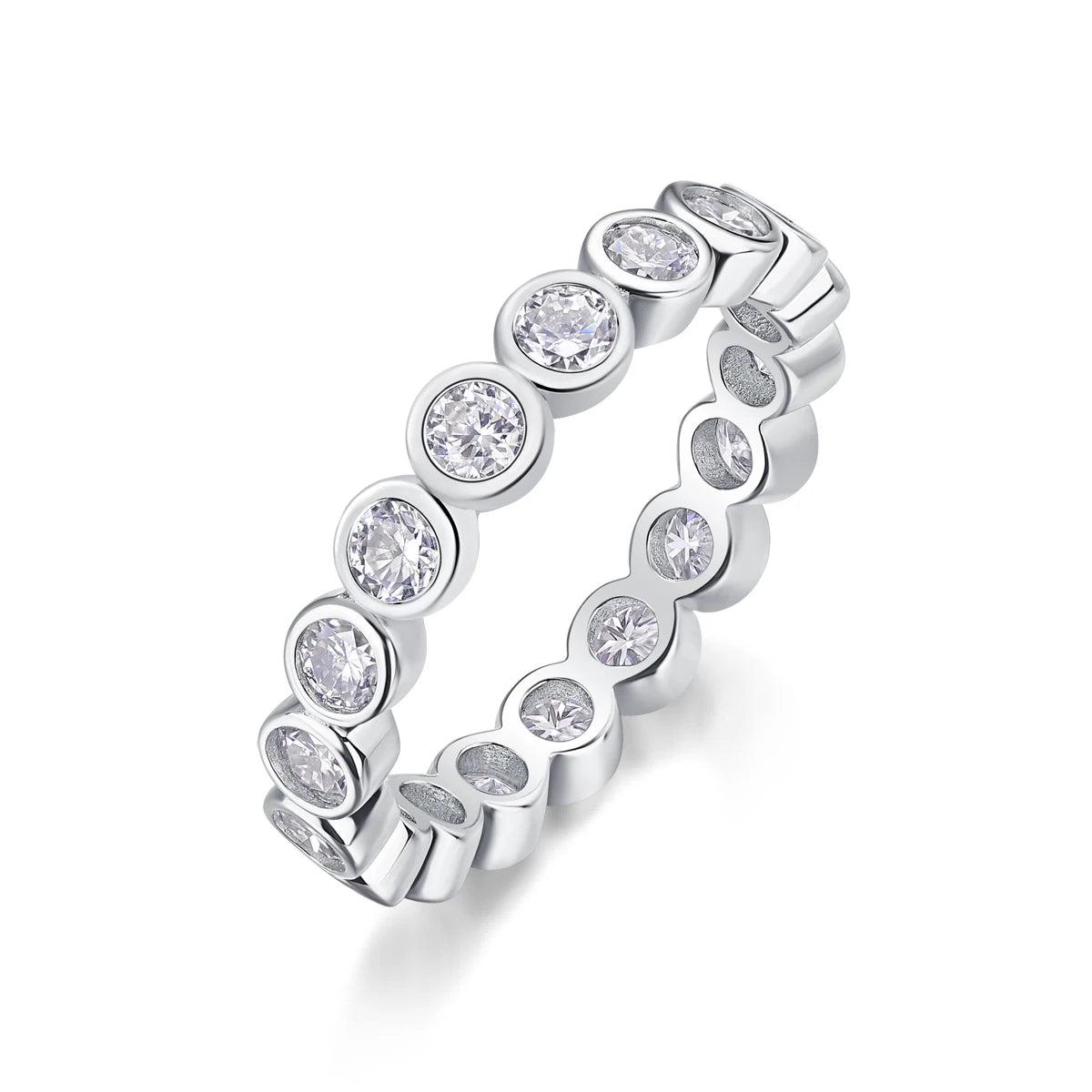 Factory Wholesale  Jewelry 925 Sterling Silver Luxury Women Fine Rings Platinum Plated Band Rings Bezel Setting Eternity Rings