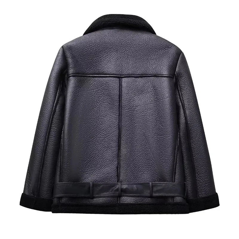 TAOP&ZA 2026 New Winter Women's PU Fur One-piece Thickened Stitching Double-sided Motorcycle Jacket 2969262