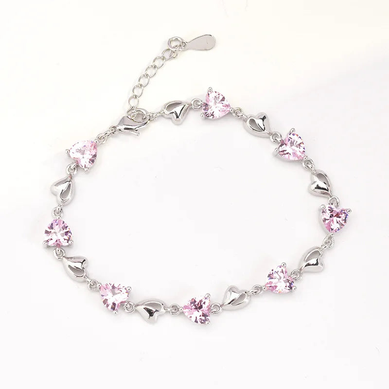 New 925 Silver Bracelet Zircon Heart-Shaped Sweet Silver Bracelet For Woman Charm Jewelry Gift