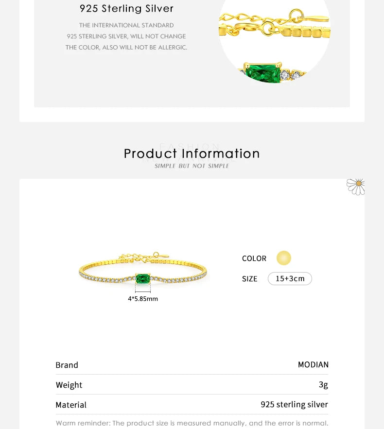 MODIAN 2021 New 925 Sterling Silver Luxury Sparkling Cubic Zirconia Bracelet For Women Gold Color Wedding Engagement Jewelry