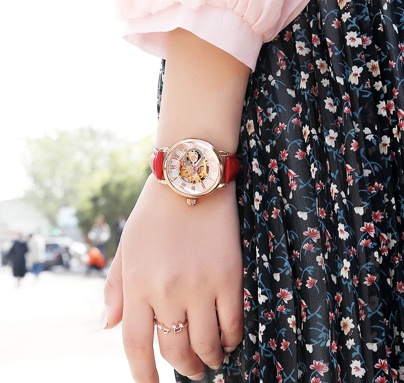 ORKINA Silver Skeleton Women's Watch Stainless Steel Fashion Ladies Mechanical Watches Female Automatic Self-Wind Wristwatches