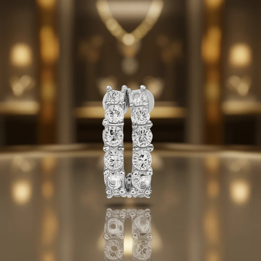 White Gold Hoop Earrings Round Zircon Claw Setting Classic Women's Party Jewelry