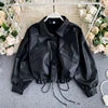 Loose Style Leather Jacket Women'S Retro Big Pocket Slim Short Motorcycle Jacket