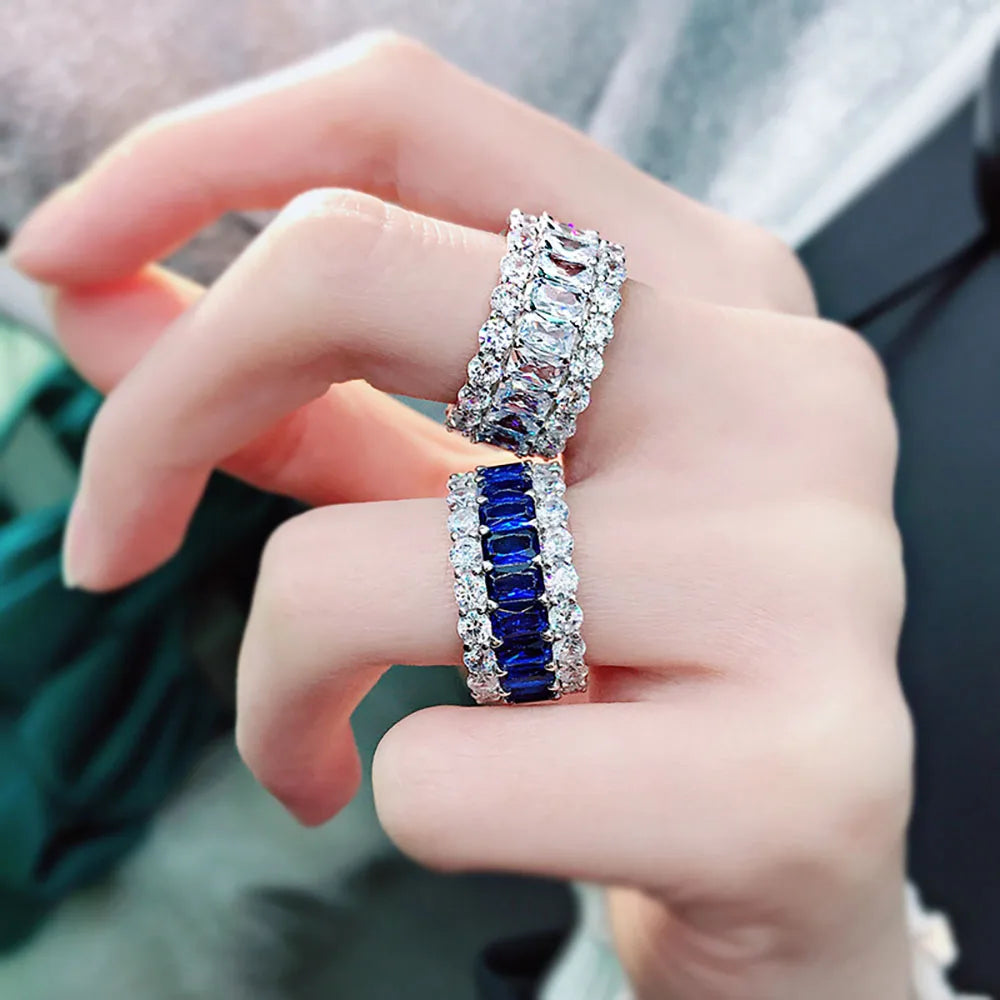 KNRIQUEN 100% 925 Real SIlver Cocktail Big Rings for Women Created Moissanite Emerald Ruby Sapphire Gemstone Wedding Bands Jewel