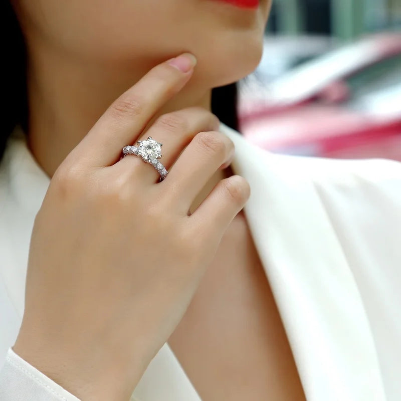 3Ct Main Round Moissanite Ring Wedding Engagement Promise Ring S925 Silver White Color Women Daily Wear Jewelry Ring