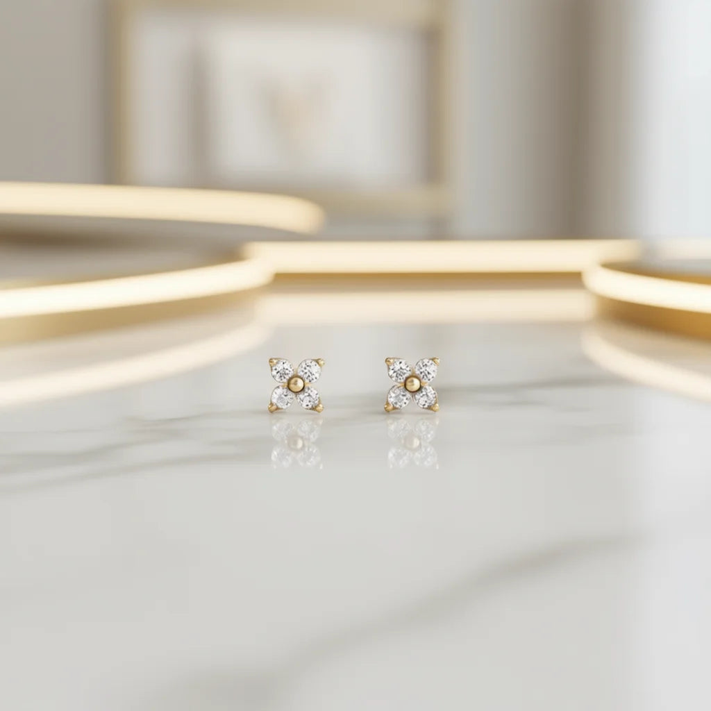 E3409 White Gold Stud Earrings 3mm Flower Diamond Classic Women's Jewelry