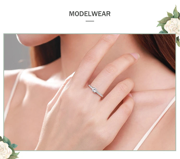 Ailmay Authentic 925 Sterling Silver Classic Simple Round Shape High Quality CZ Rings For Women Wedding Statement Jewelry Gift