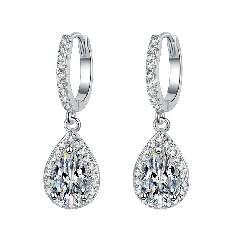 White Gold Pear Cut Zircon Drop Earrings Rhodium Plated Women's Wedding Classic Fashion Jewelry