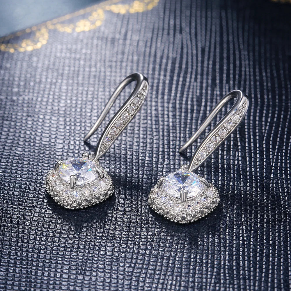 White Gold Diamond Earrings Princess Cut D Color Natural Diamond Classic Wedding Women's Jewelry with Side Diamond