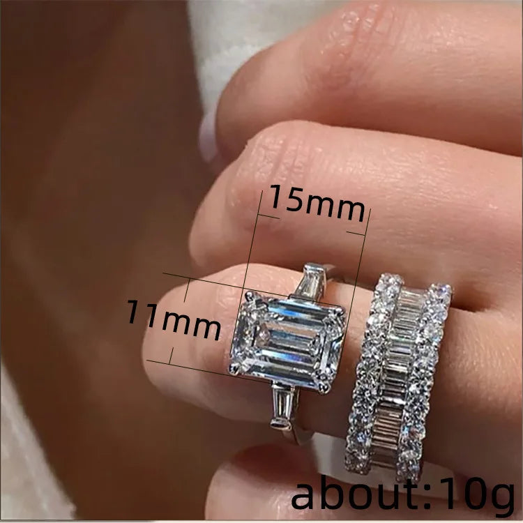 F437 Bridal Jewelry Set Emerald Cut Diamond White Gold Claw Setting Women's Engagement Ring Geometric Design