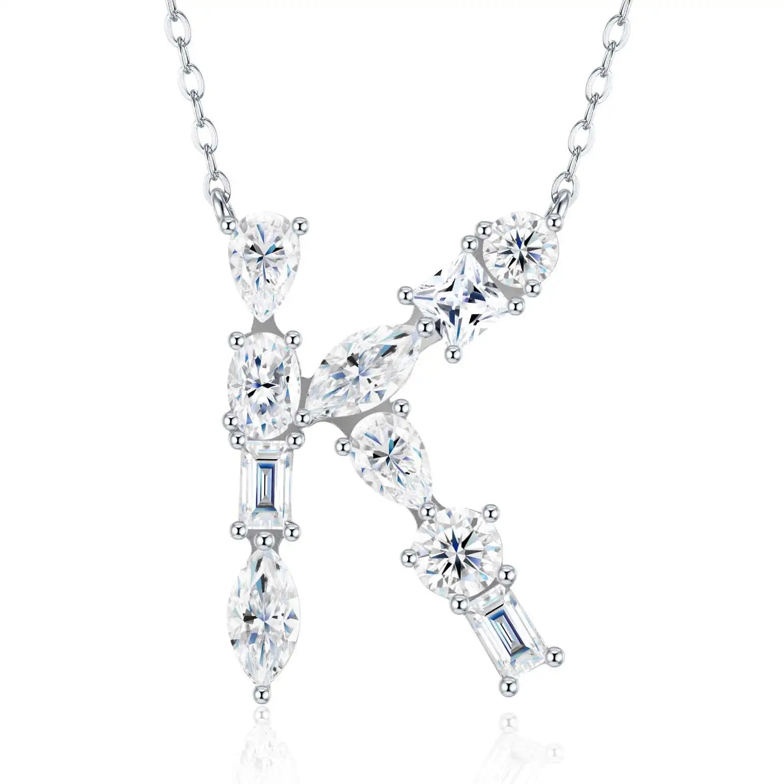 Pass Diamond Tester Letter J Multi Cut VVS Moissanite Necklace 925 Silver Platinum Plated Elegant Fine Jewelry Necklace