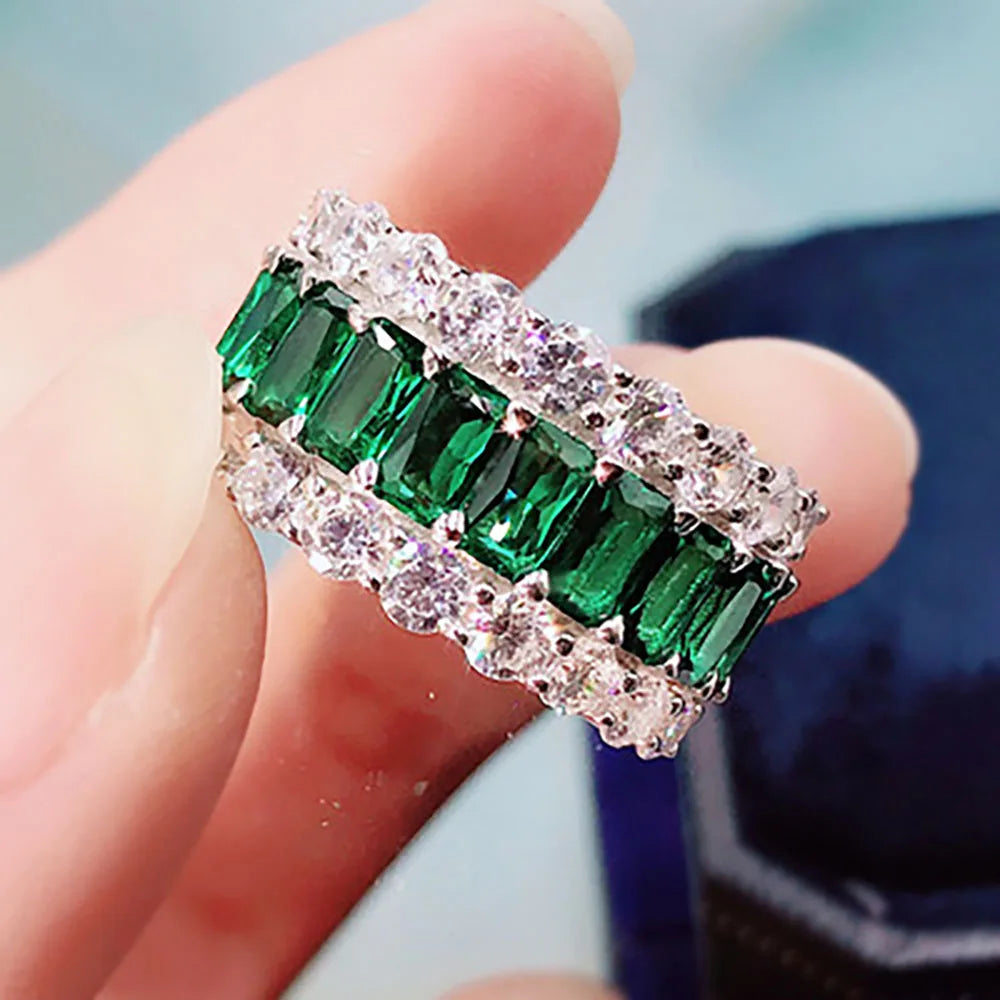 KNRIQUEN 100% 925 Real SIlver Cocktail Big Rings for Women Created Moissanite Emerald Ruby Sapphire Gemstone Wedding Bands Jewel