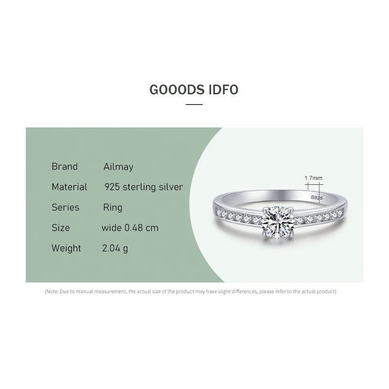 Ailmay Authentic 925 Sterling Silver Classic Simple Round Shape High Quality CZ Rings For Women Wedding Statement Jewelry Gift