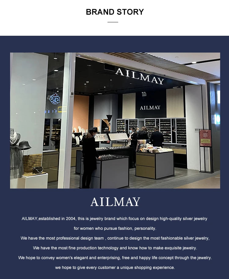 Ailmay Authentic 925 Sterling Silver Classic Simple Round Shape High Quality CZ Rings For Women Wedding Statement Jewelry Gift