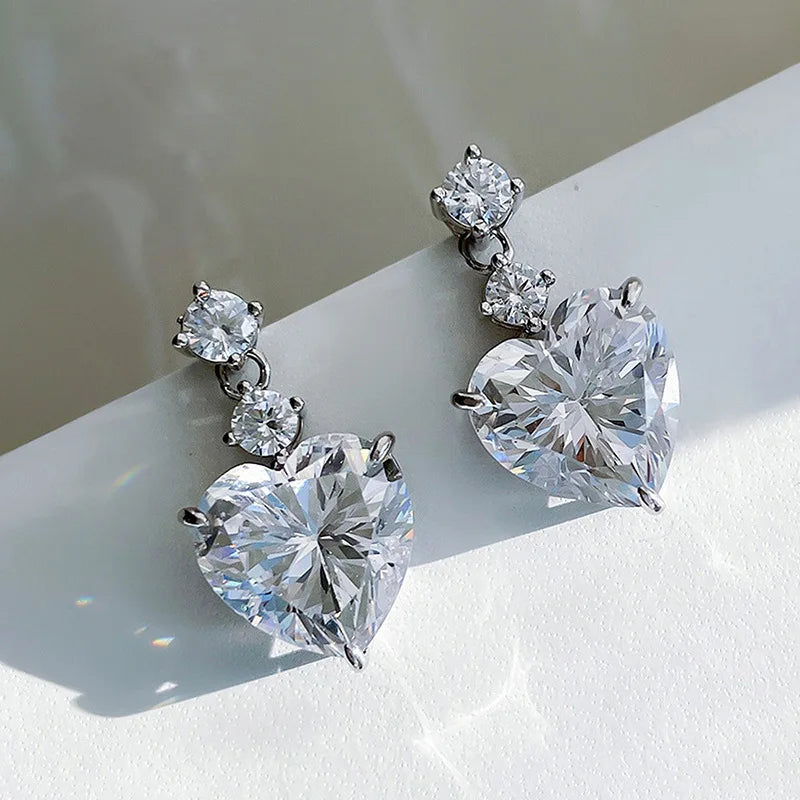 E3675 Yellow Heart Drop Earrings 925 Silver Claw Setting Wedding Romantic Women's Crystal Jewelry