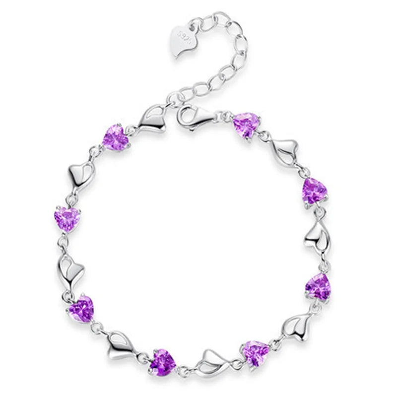 New 925 Silver Bracelet Zircon Heart-Shaped Sweet Silver Bracelet For Woman Charm Jewelry Gift