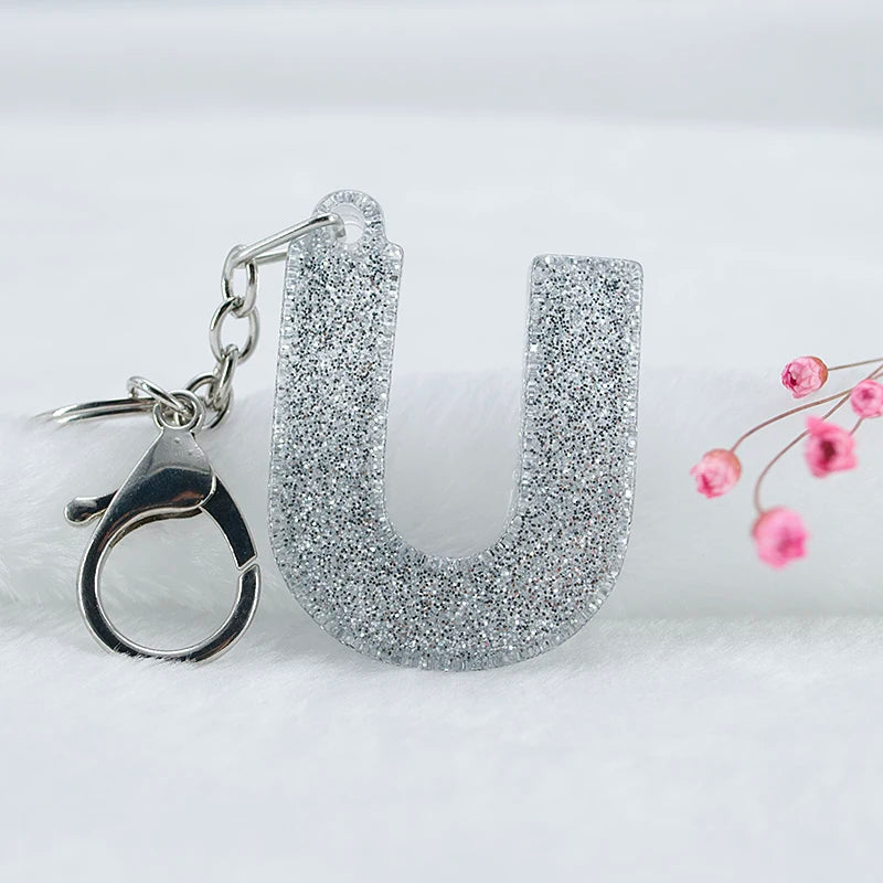 1PC Women Keychains  Handbag  Car Pendants 26 English Letter Keyring  Charms   Glitter Resin Word