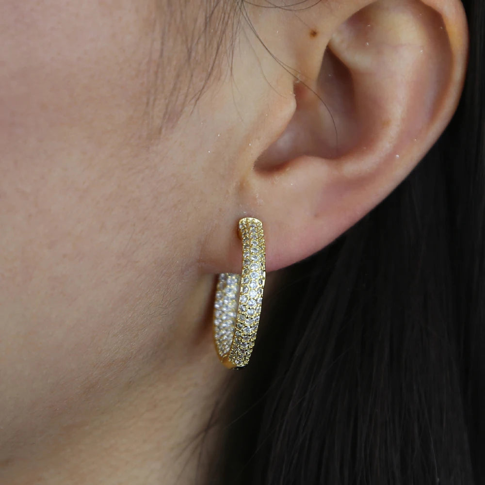 25MM Medium Sized Huggie Hoop Earring Rose Gold Silver Colors Full Micro Pave 5A CZ Iced Out Women Hoops