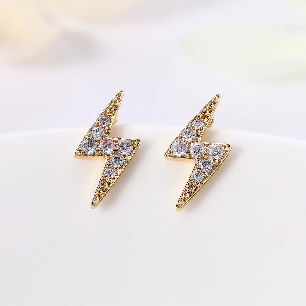 E1241 White Gold Stud Earrings Spike Shape Round Crystal Rhinestone Claw Setting Unisex Trendy Fashion Jewelry