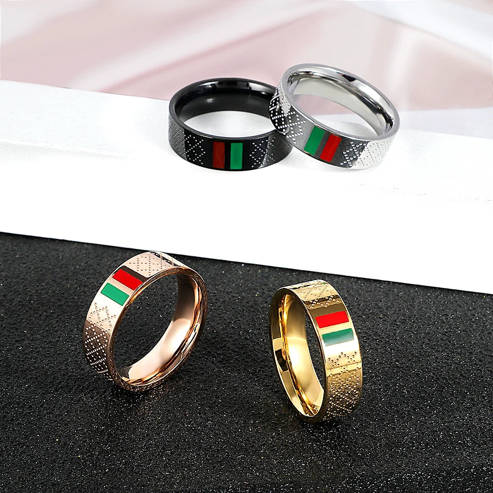 Zalman Luxury Green Red Enamel Ring For Women Men Stainless Steel 18K Gold Color Couple Ring Wedding Jewelry Accessories