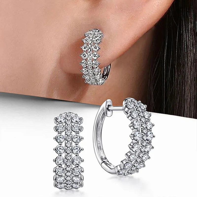 Luxury Women's Champagne White 925 Silver Rhodium Plated Diamond Hoop Earrings Brilliant Cut Claw Setting Wedding Fine Jewelry