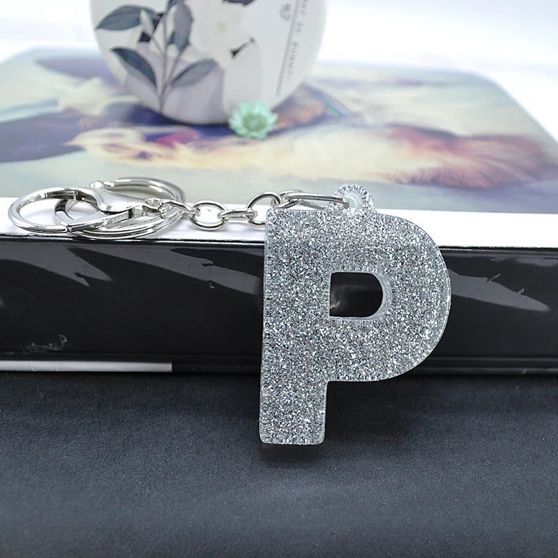 1PC Women Keychains  Handbag  Car Pendants 26 English Letter Keyring  Charms   Glitter Resin Word