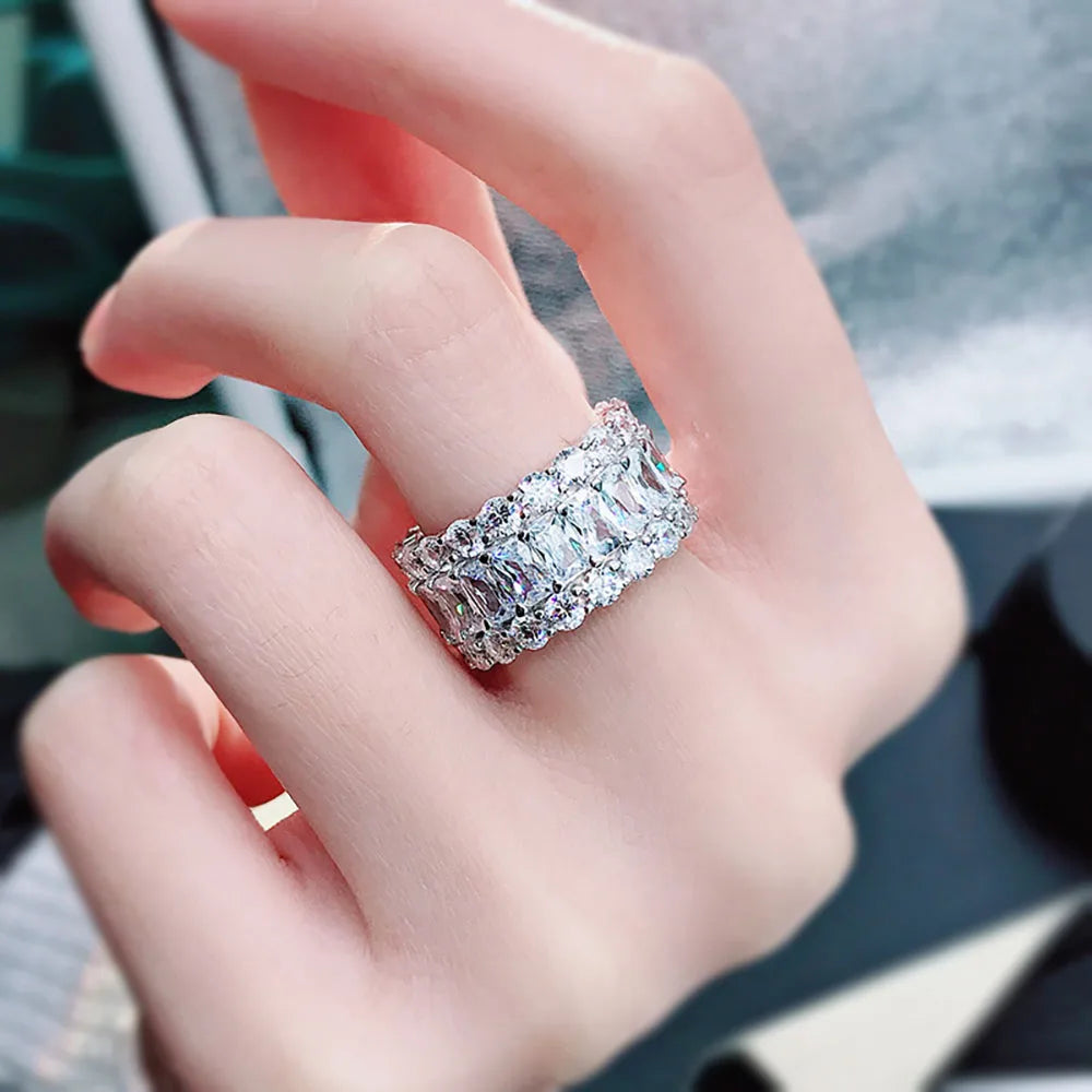 KNRIQUEN 100% 925 Real SIlver Cocktail Big Rings for Women Created Moissanite Emerald Ruby Sapphire Gemstone Wedding Bands Jewel