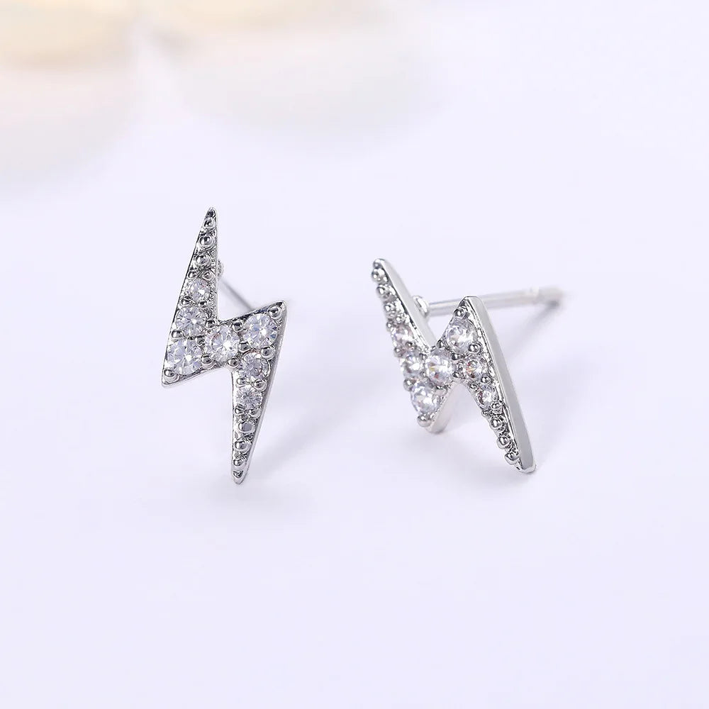 E1241 White Gold Stud Earrings Spike Shape Round Crystal Rhinestone Claw Setting Unisex Trendy Fashion Jewelry