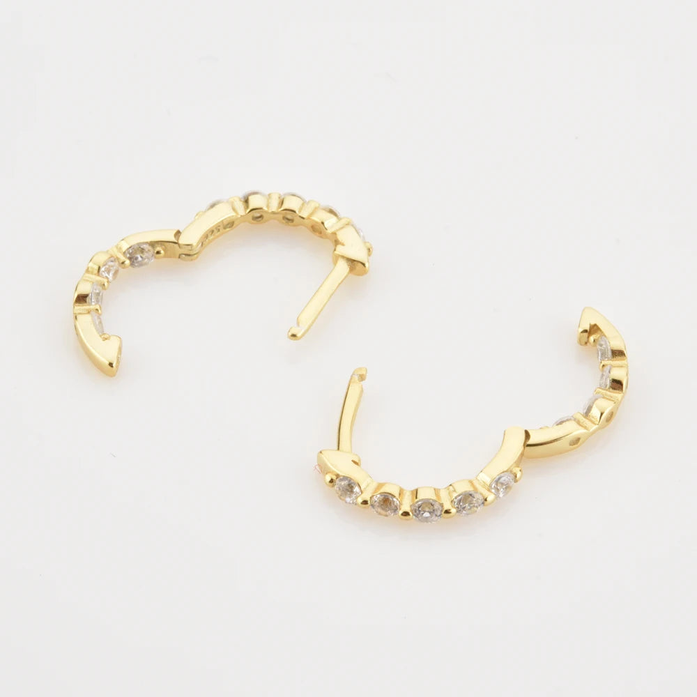 ANDYWEN New 925 Sterling Silver Gold Two Zircon Pave Huggies Piercing Rock Punk Clips Hoops Earring Circle Women Jewelry