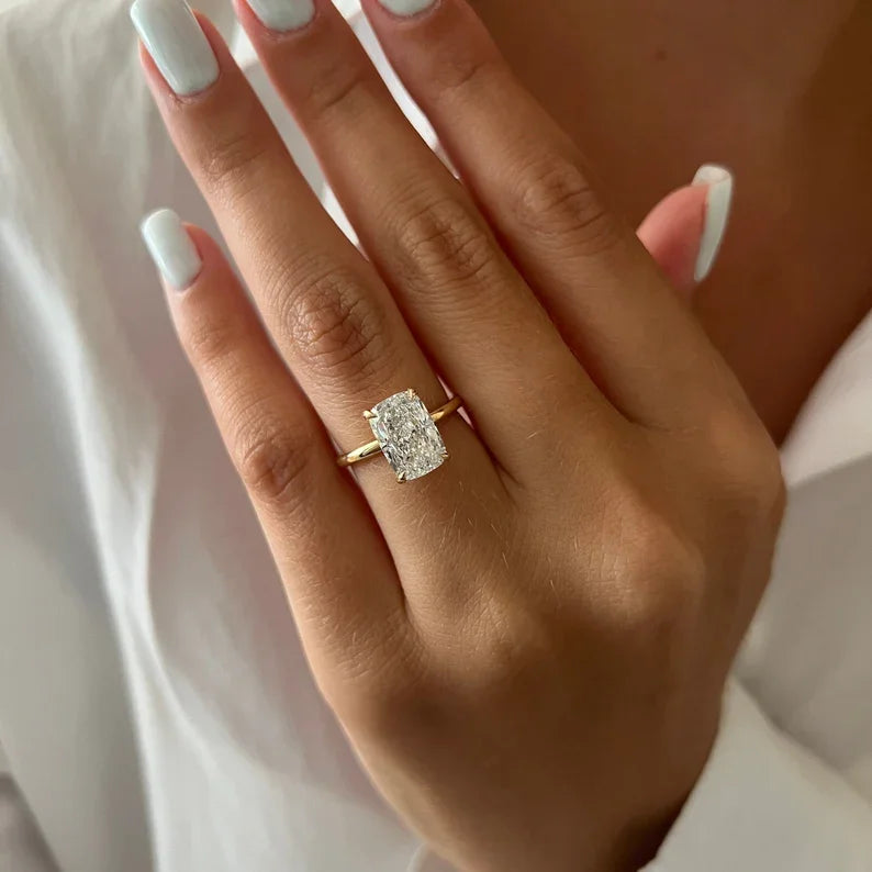 3 Carat Radiant Cut Moissanite Diamond Ring 14K Yellow Gold & 925 Silver IGI Certified for Wedding Engagement Party Ethnic