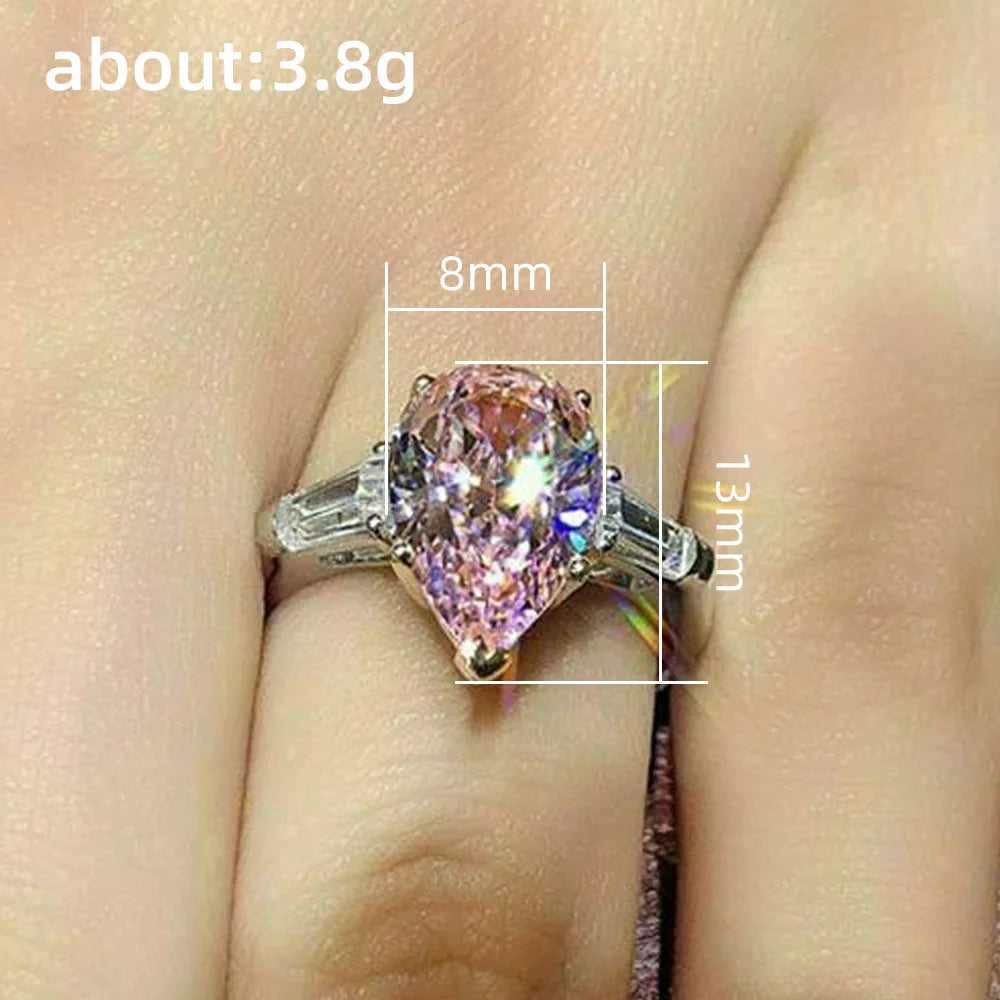 F1559 Women's White Gold Pear Cut Natural Fancy Diamond Ring With Baguette Side Stones Engagement Jewelry