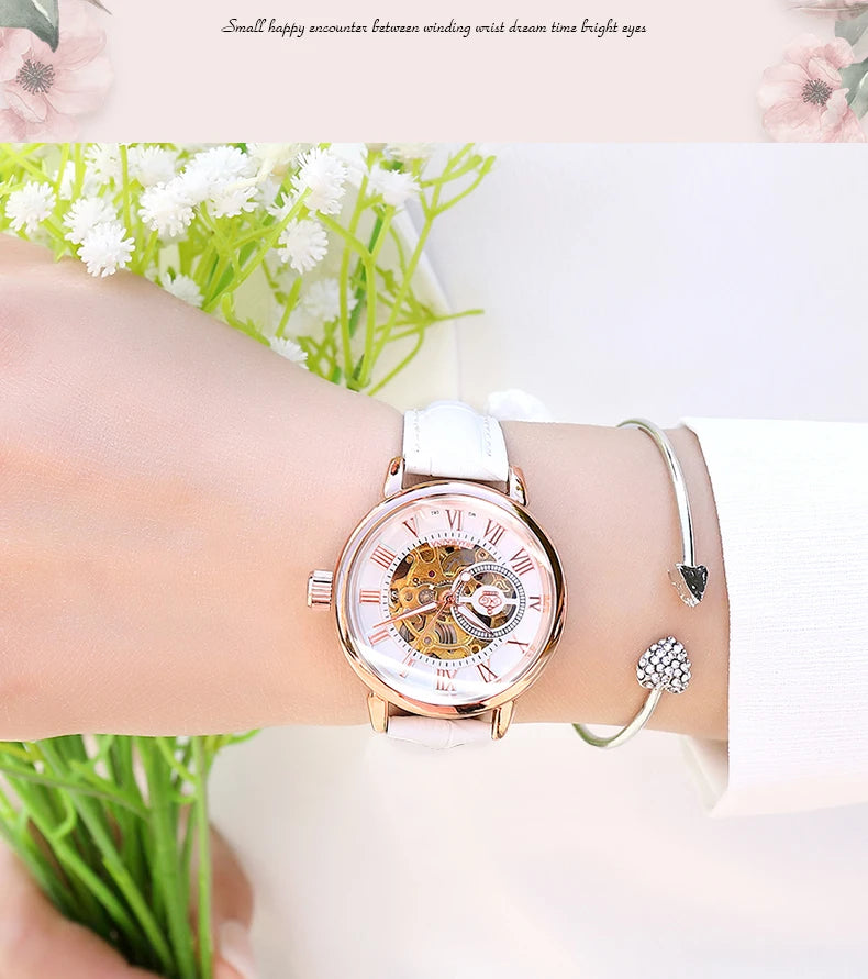 ORKINA Silver Skeleton Women's Watch Stainless Steel Fashion Ladies Mechanical Watches Female Automatic Self-Wind Wristwatches