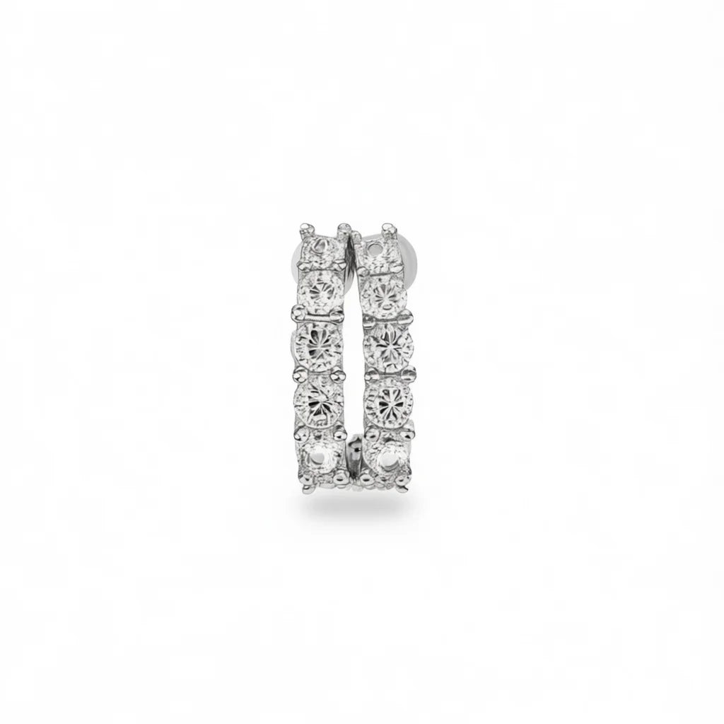 White Gold Hoop Earrings Round Zircon Claw Setting Classic Women's Party Jewelry