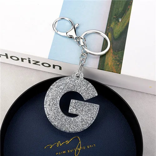 1PC Women Keychains  Handbag  Car Pendants 26 English Letter Keyring  Charms   Glitter Resin Word