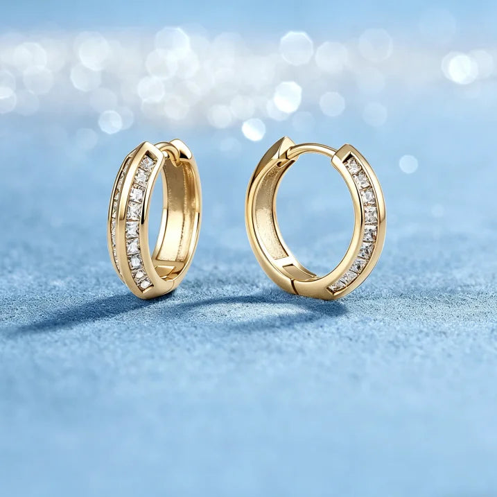 2.2 CTW Huggie Hoop Earrings S925 Sterling Silver Double Row Princess Cut Moissanite Hypoallergenic Women Fine Jewelry