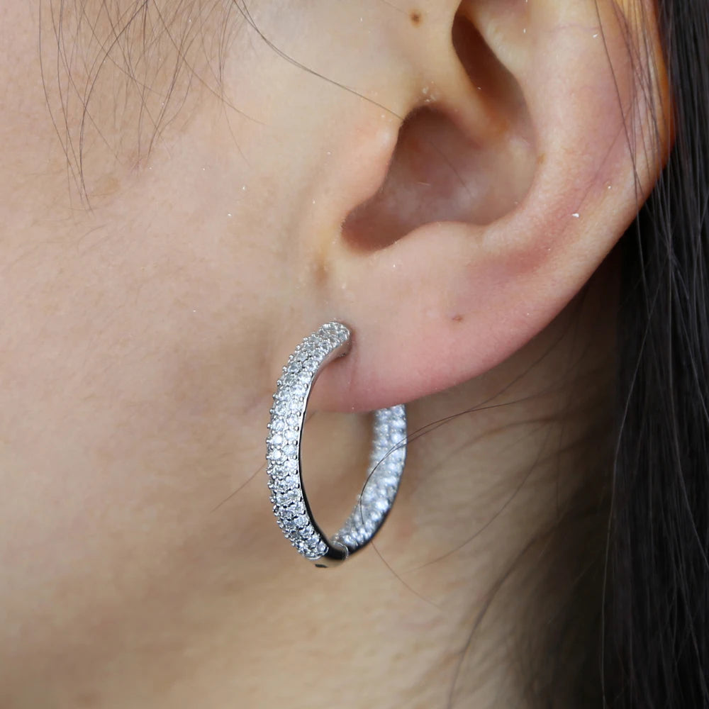 25MM Medium Sized Huggie Hoop Earring Rose Gold Silver Colors Full Micro Pave 5A CZ Iced Out Women Hoops