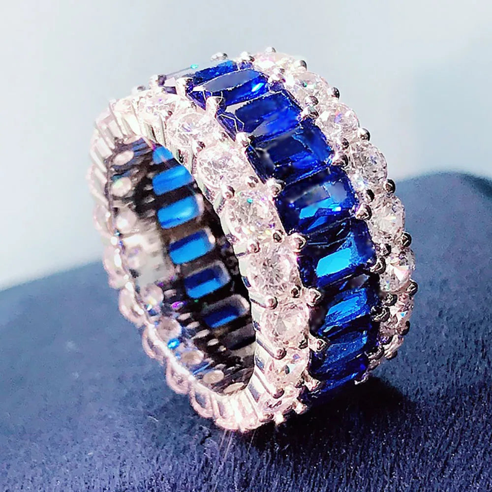 KNRIQUEN 100% 925 Real SIlver Cocktail Big Rings for Women Created Moissanite Emerald Ruby Sapphire Gemstone Wedding Bands Jewel