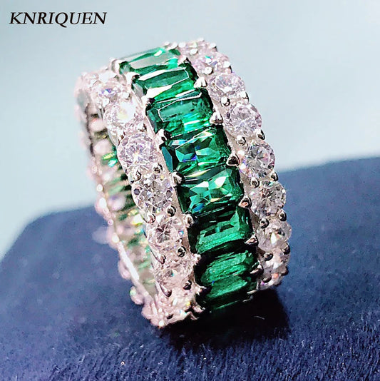 KNRIQUEN 100% 925 Real SIlver Cocktail Big Rings for Women Created Moissanite Emerald Ruby Sapphire Gemstone Wedding Bands Jewel