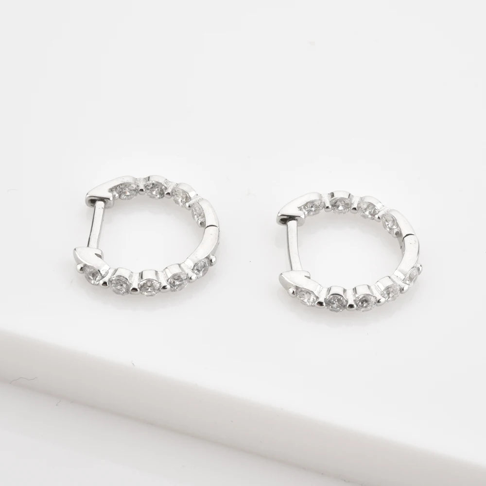 ANDYWEN New 925 Sterling Silver Gold Two Zircon Pave Huggies Piercing Rock Punk Clips Hoops Earring Circle Women Jewelry