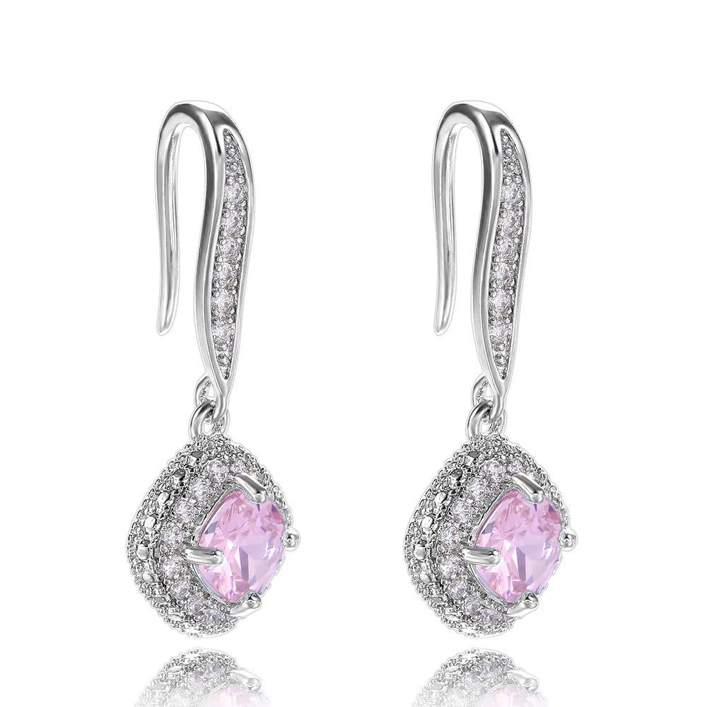 White Gold Diamond Earrings Princess Cut D Color Natural Diamond Classic Wedding Women's Jewelry with Side Diamond