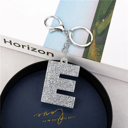 1PC Women Keychains  Handbag  Car Pendants 26 English Letter Keyring  Charms   Glitter Resin Word