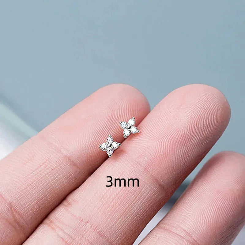 E3409 White Gold Stud Earrings 3mm Flower Diamond Classic Women's Jewelry