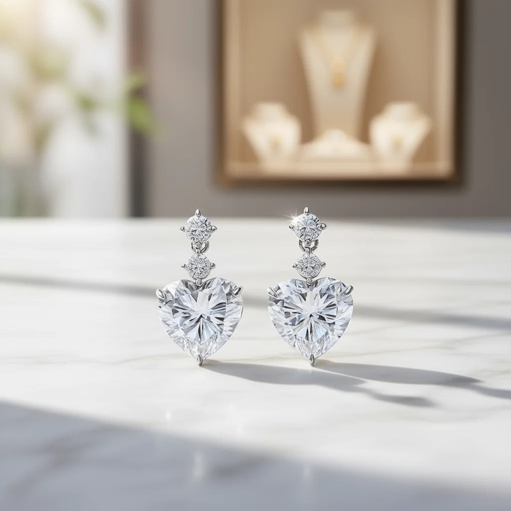 E3675 Yellow Heart Drop Earrings 925 Silver Claw Setting Wedding Romantic Women's Crystal Jewelry