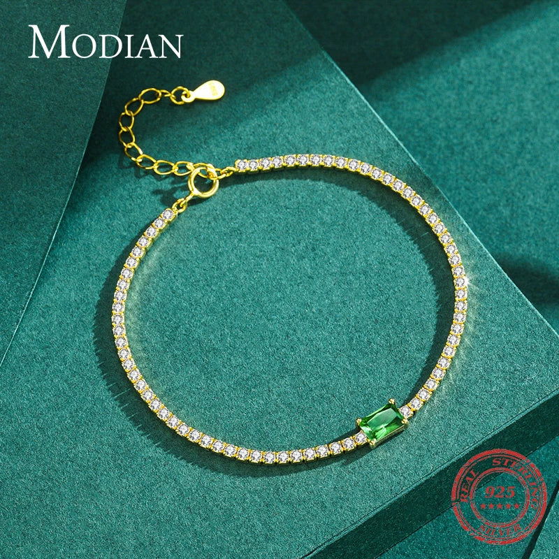 MODIAN 2021 New 925 Sterling Silver Luxury Sparkling Cubic Zirconia Bracelet For Women Gold Color Wedding Engagement Jewelry